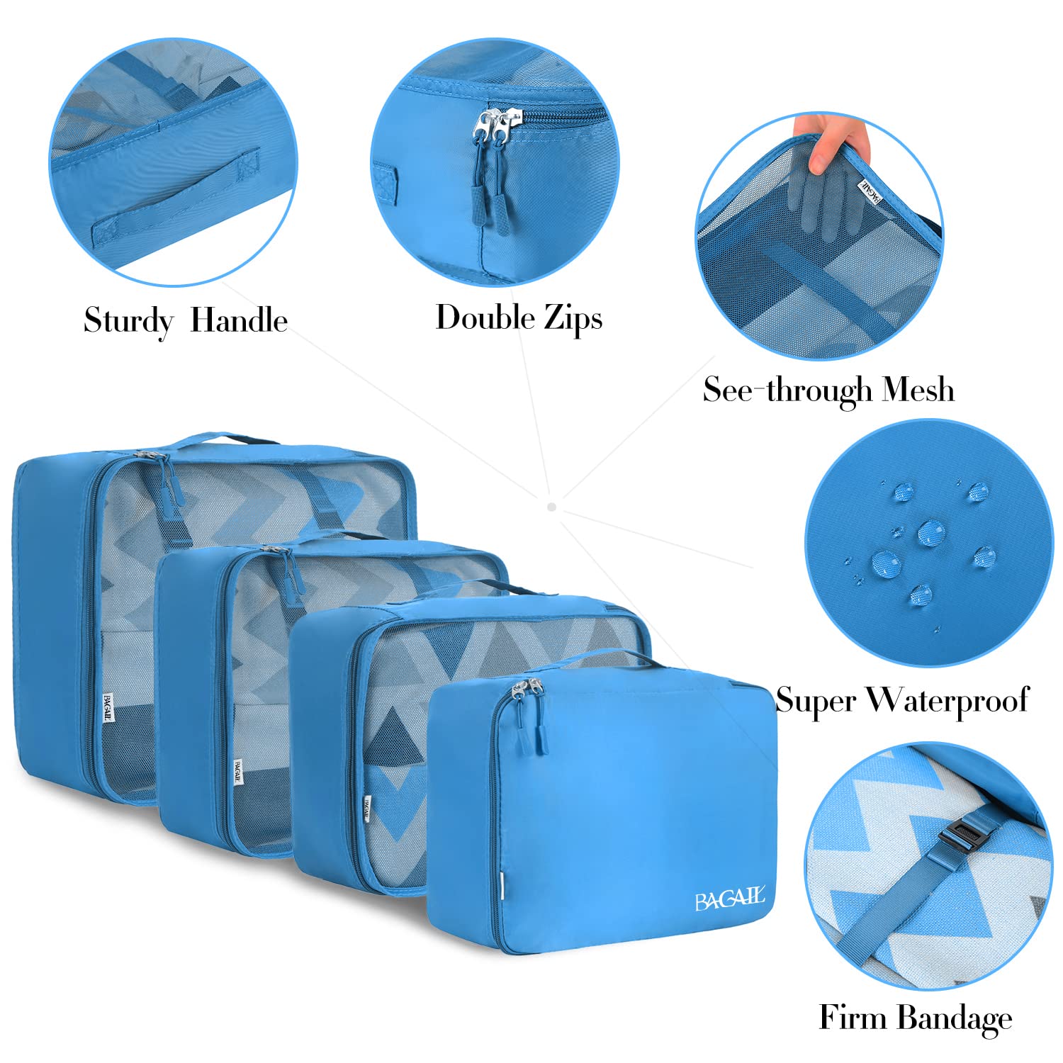 BAGAIL 8 Set Packing Cubes Luggage Packing Organizers for Travel Accessories-Cream