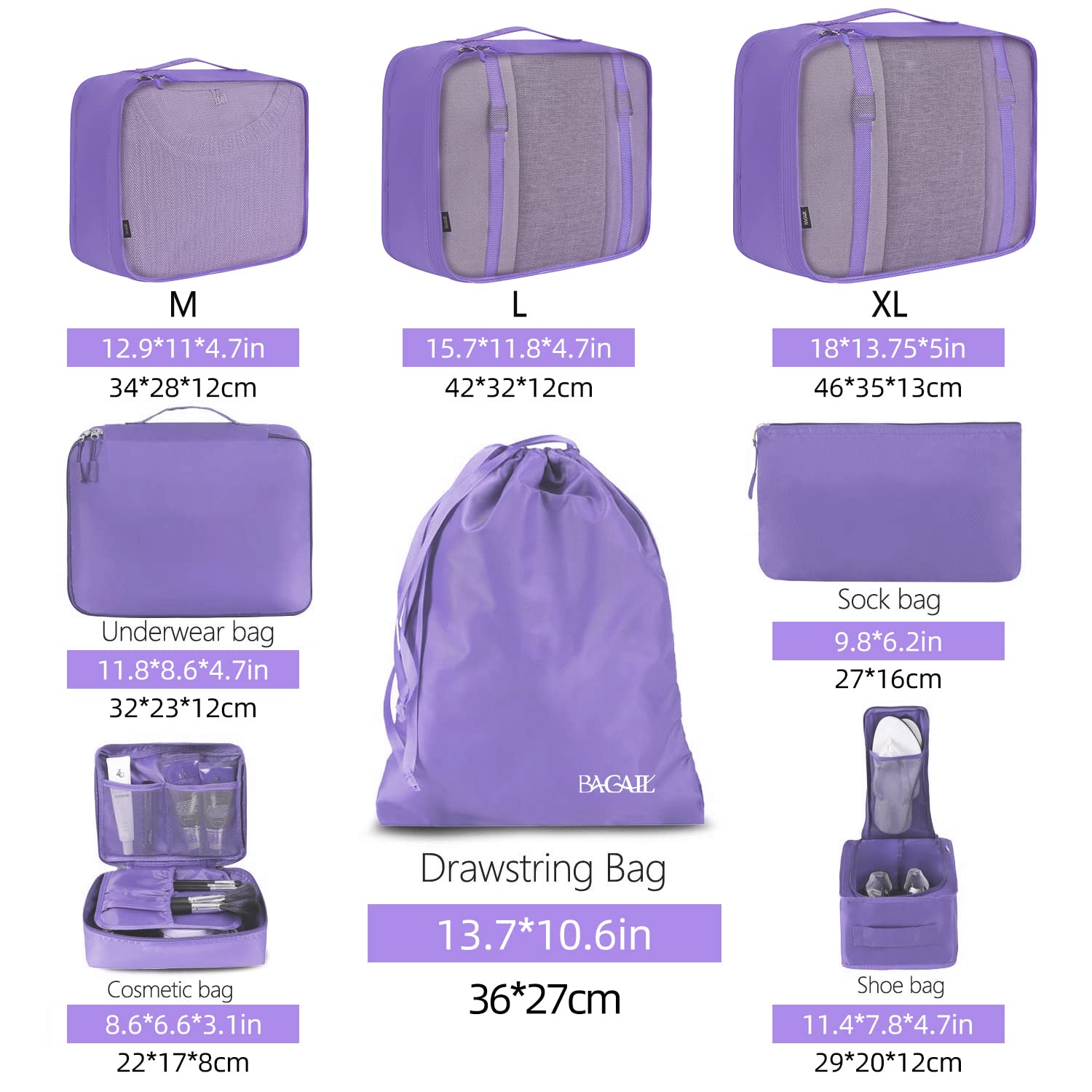 BAGAIL 8 Set Packing Cubes Luggage Packing Organizers for Travel Accessories-Cream