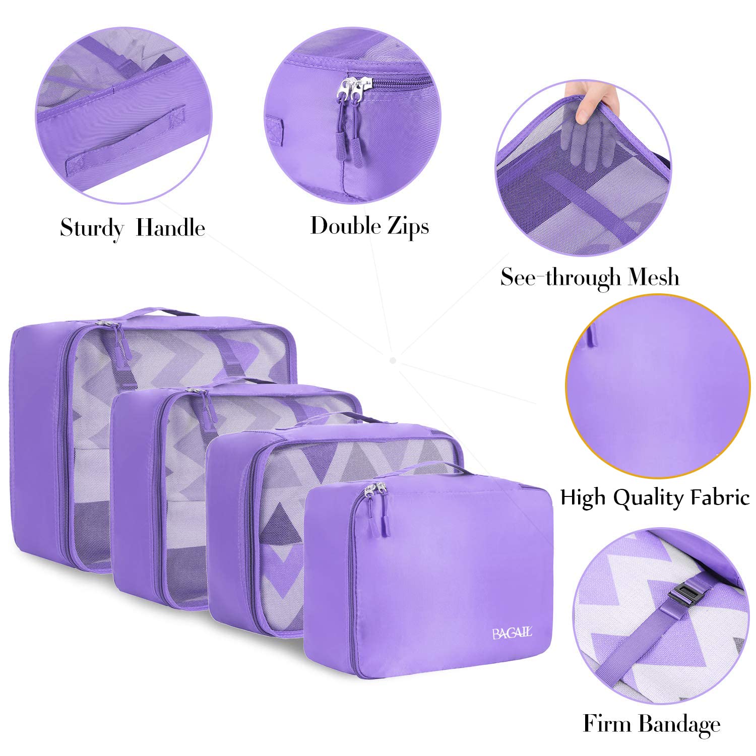 BAGAIL 8 Set Packing Cubes Luggage Packing Organizers for Travel Accessories-Cream