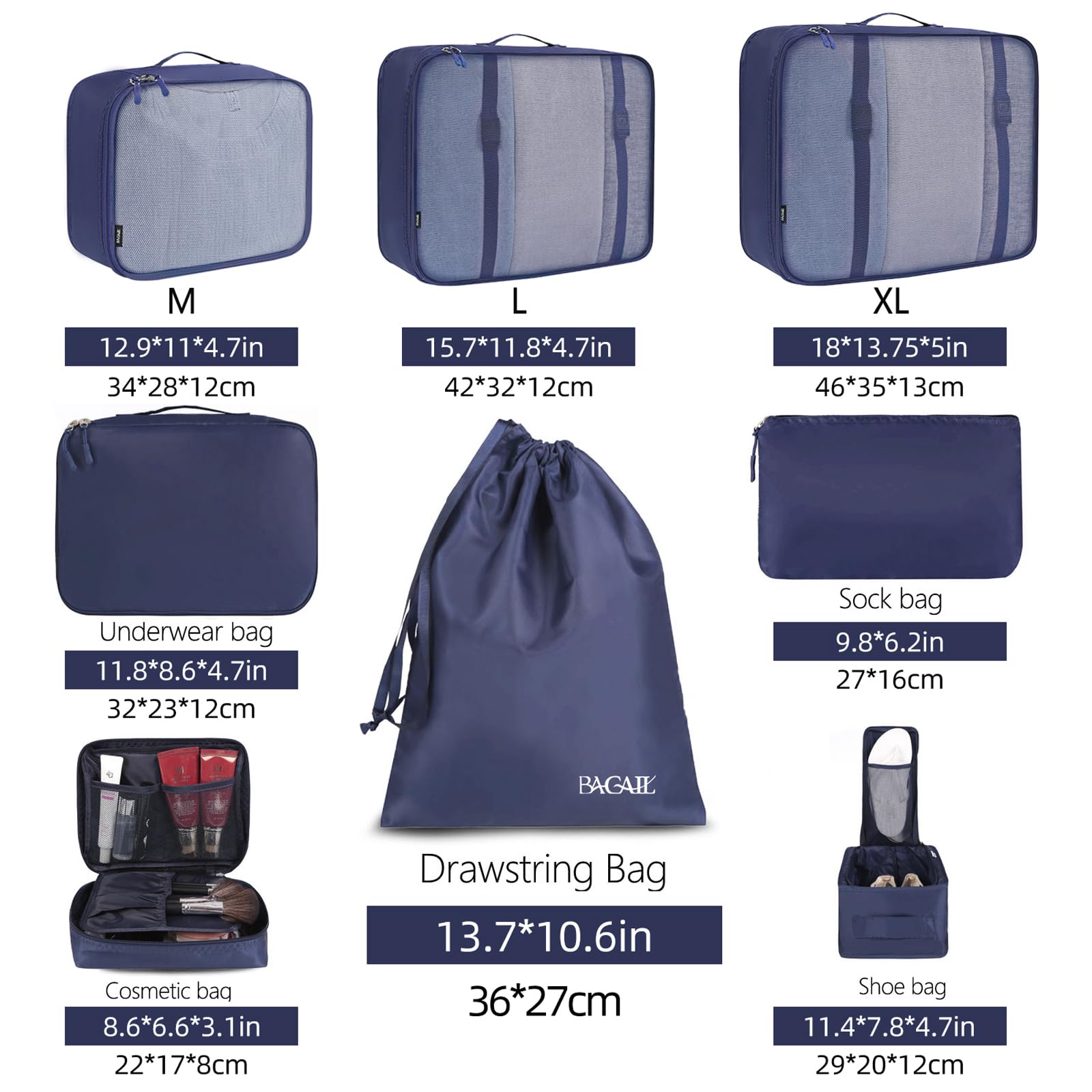 BAGAIL 8 Set Packing Cubes Luggage Packing Organizers for Travel Accessories-Cream