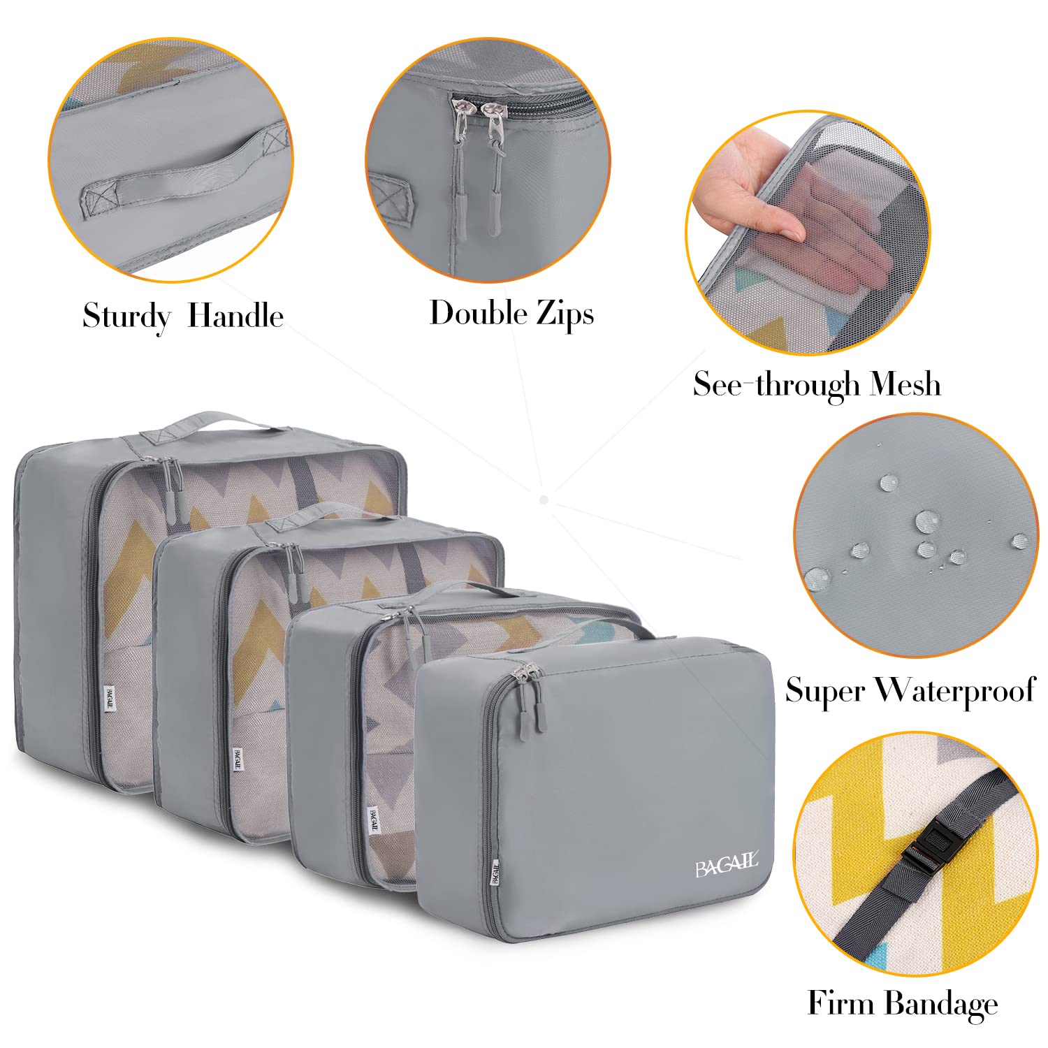BAGAIL 8 Set Packing Cubes Luggage Packing Organizers for Travel Accessories-Cream