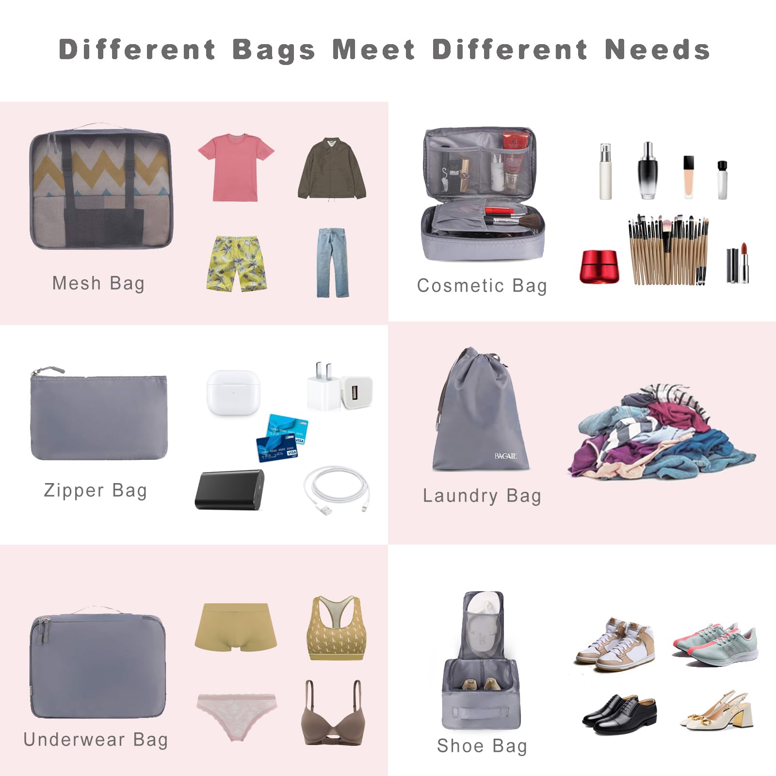 BAGAIL 8 Set Packing Cubes Luggage Packing Organizers for Travel Accessories-Cream