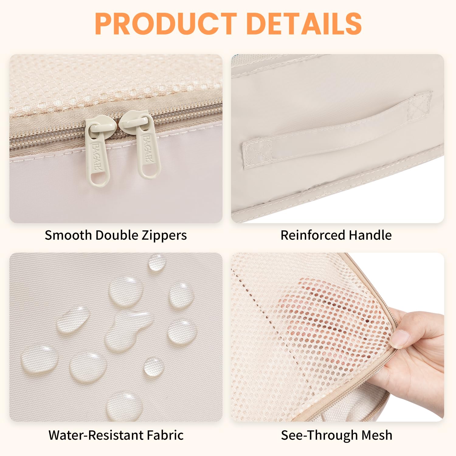 BAGAIL 8 Set Packing Cubes Luggage Packing Organizers for Travel Accessories-Cream