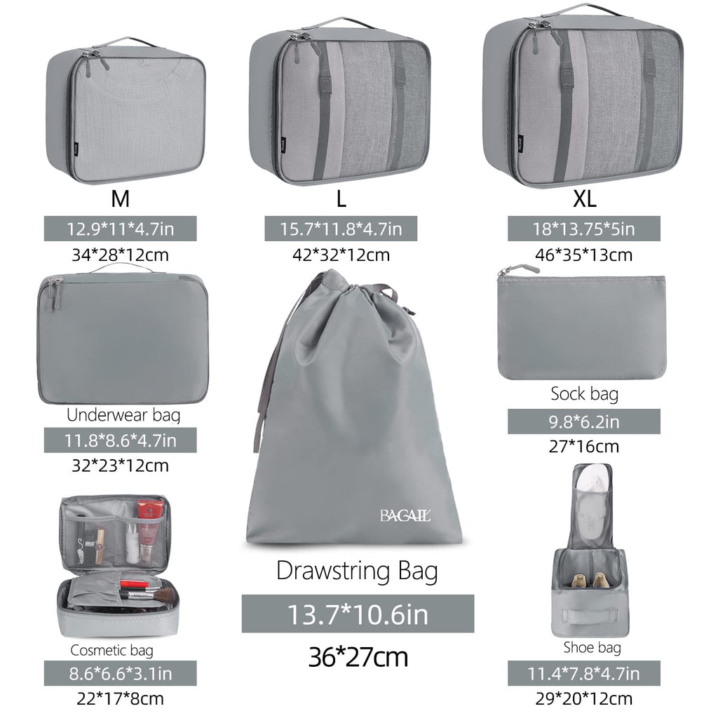 BAGAIL 8 Set Packing Cubes Luggage Packing Organizers for Travel Accessories-Cream
