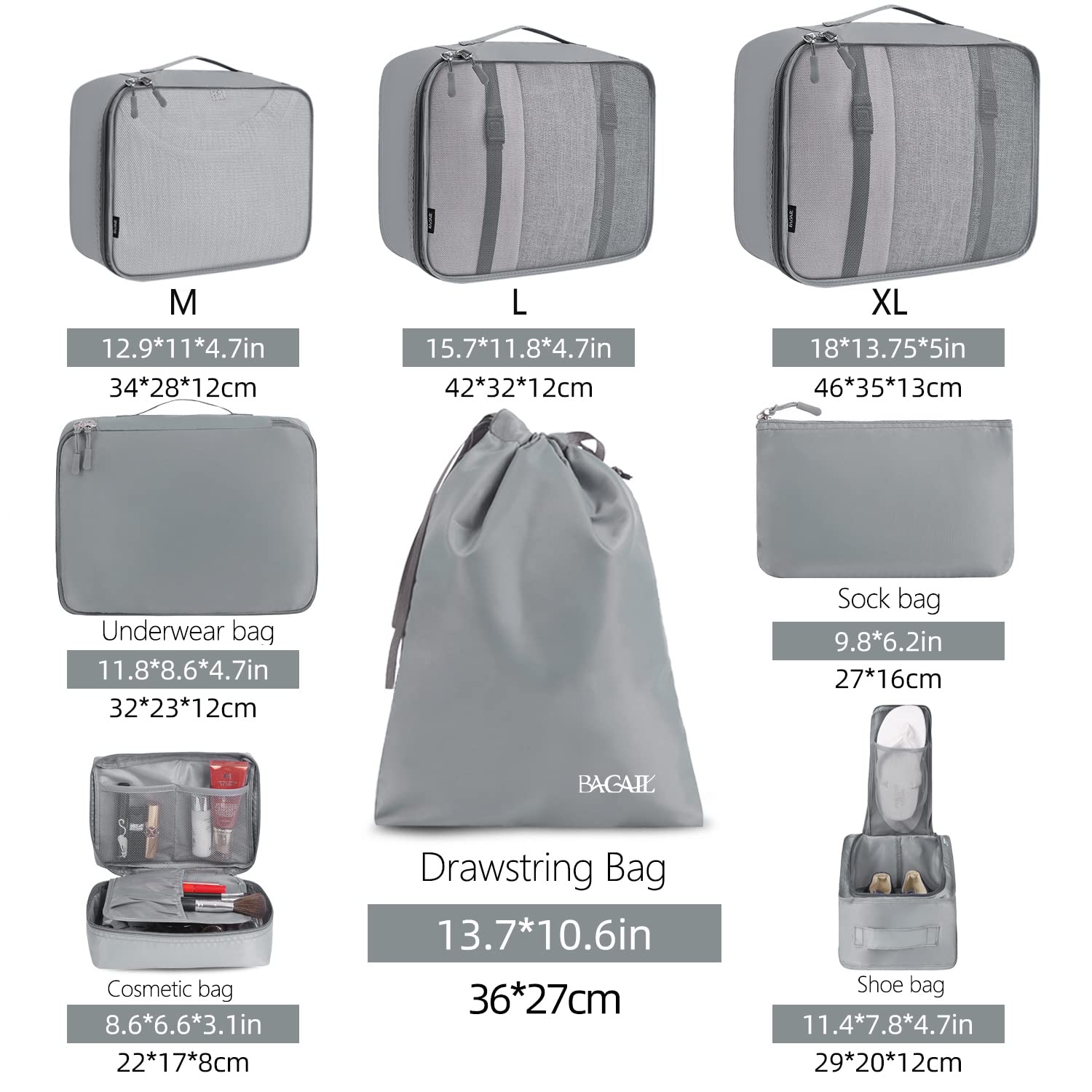 BAGAIL 8 Set Packing Cubes Luggage Packing Organizers for Travel Accessories-Cream