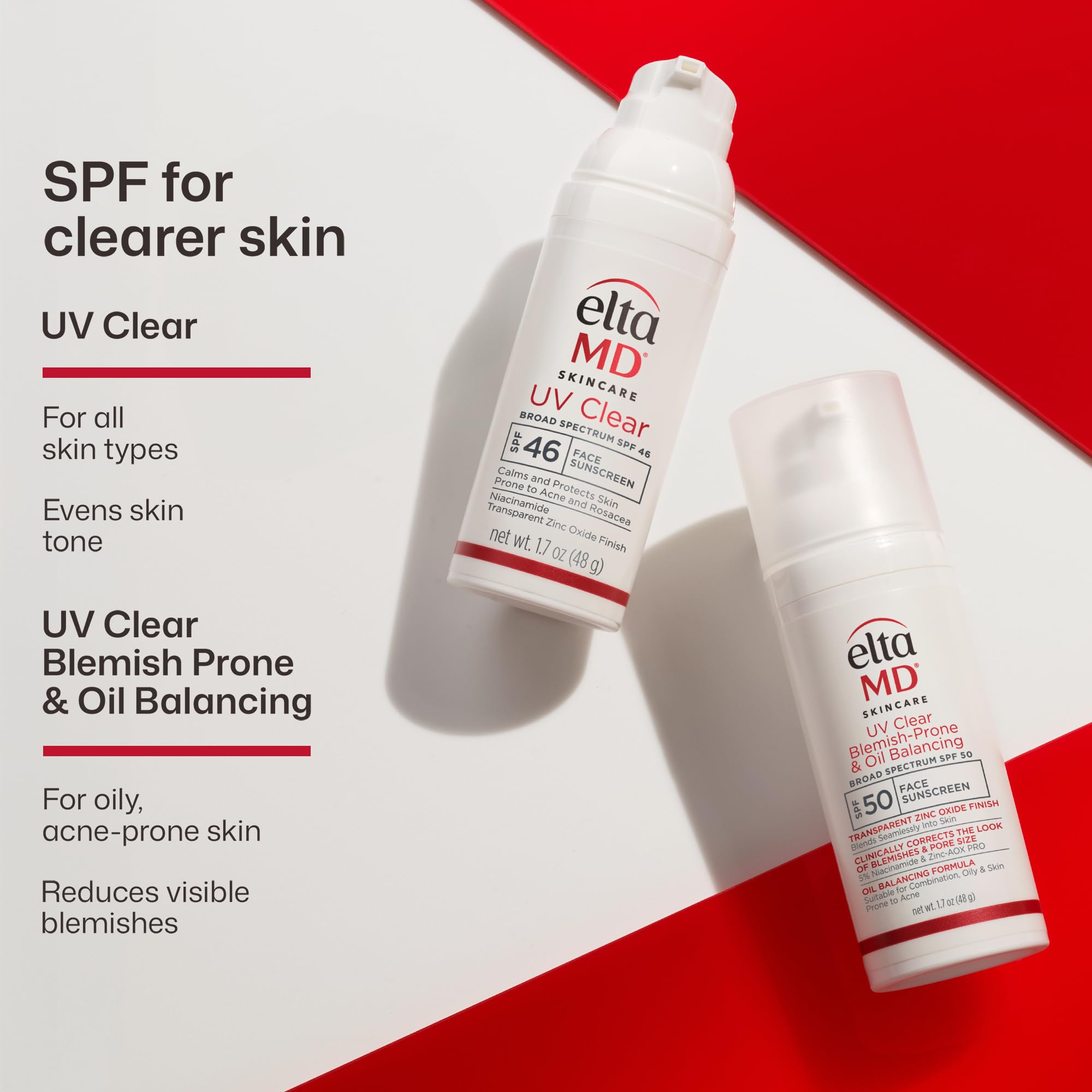 EltaMD UV Clear Face Sunscreen with Zinc Oxide, Oil-Free, SPF 46 and SPF 50