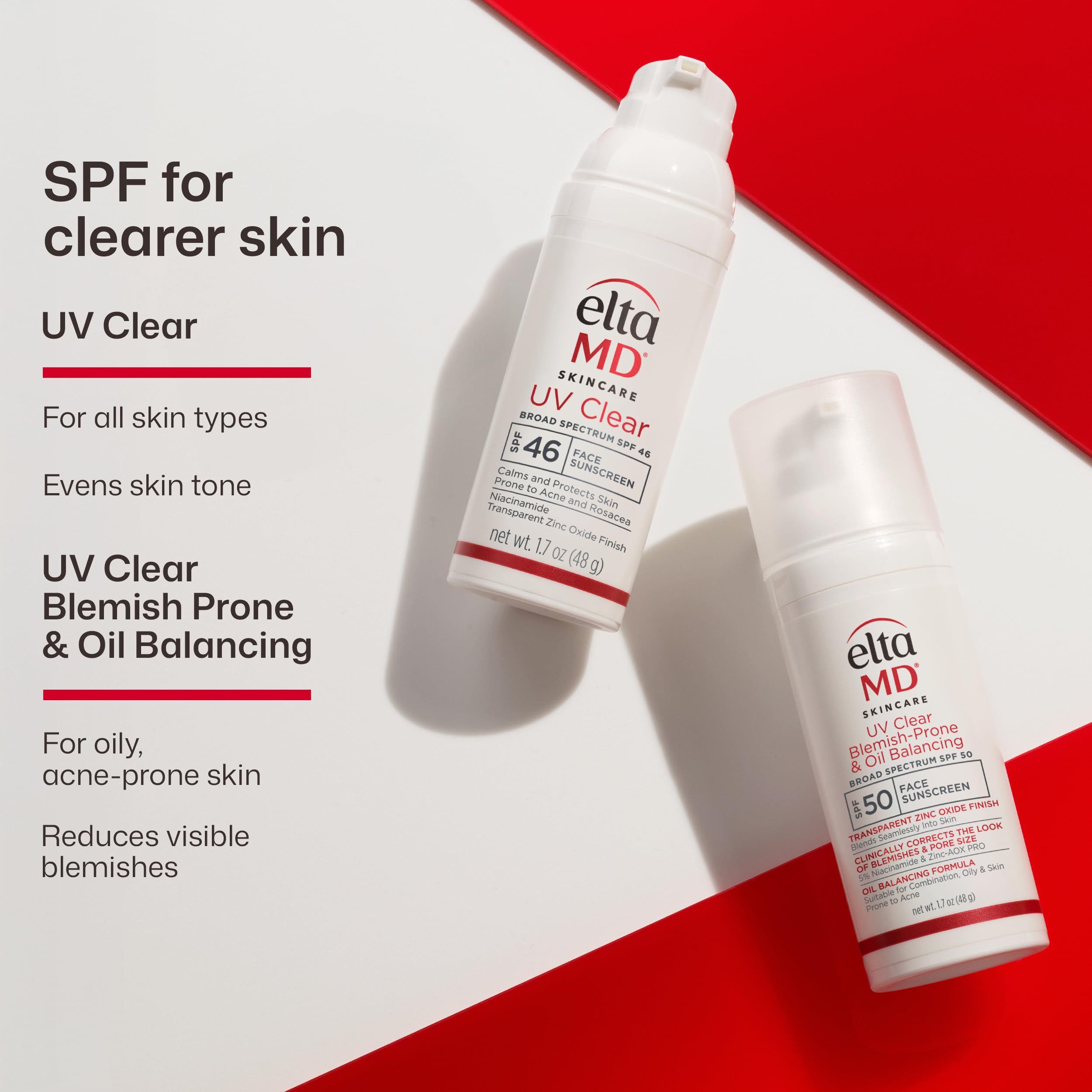 EltaMD UV Clear Face Sunscreen with Zinc Oxide, Oil-Free, SPF 46 and SPF 50