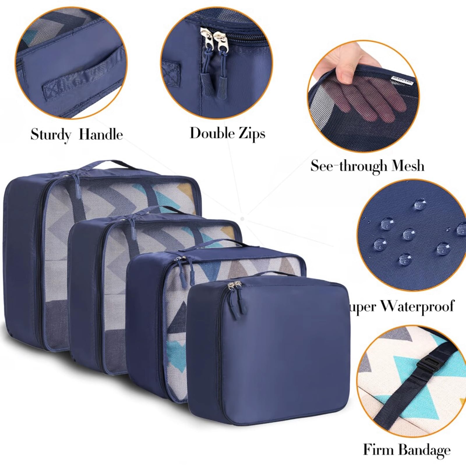 BAGAIL 8 Set Packing Cubes Luggage Packing Organizers for Travel Accessories-Cream