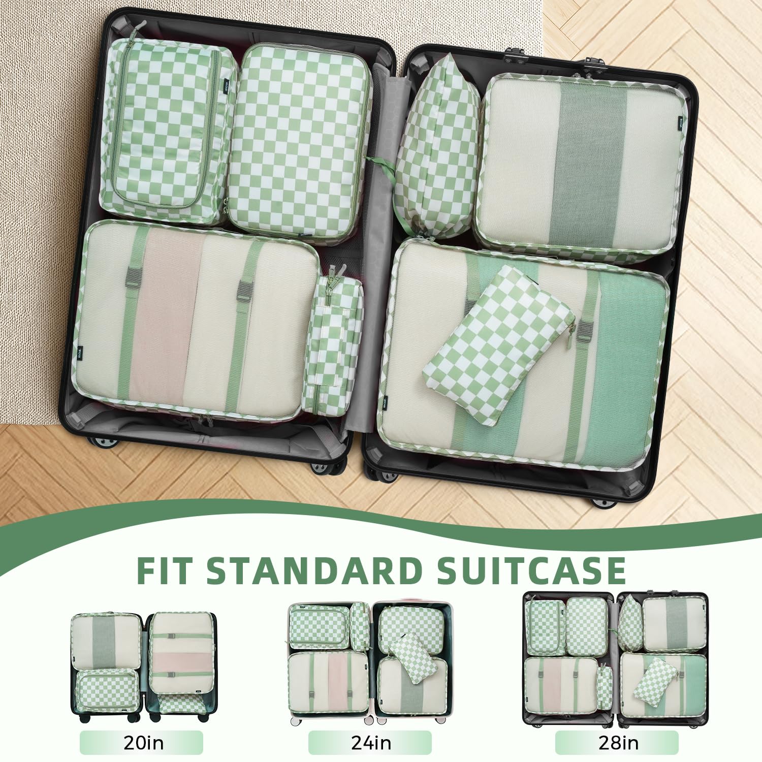 BAGAIL 8 Set Packing Cubes Luggage Packing Organizers for Travel Accessories-Cream