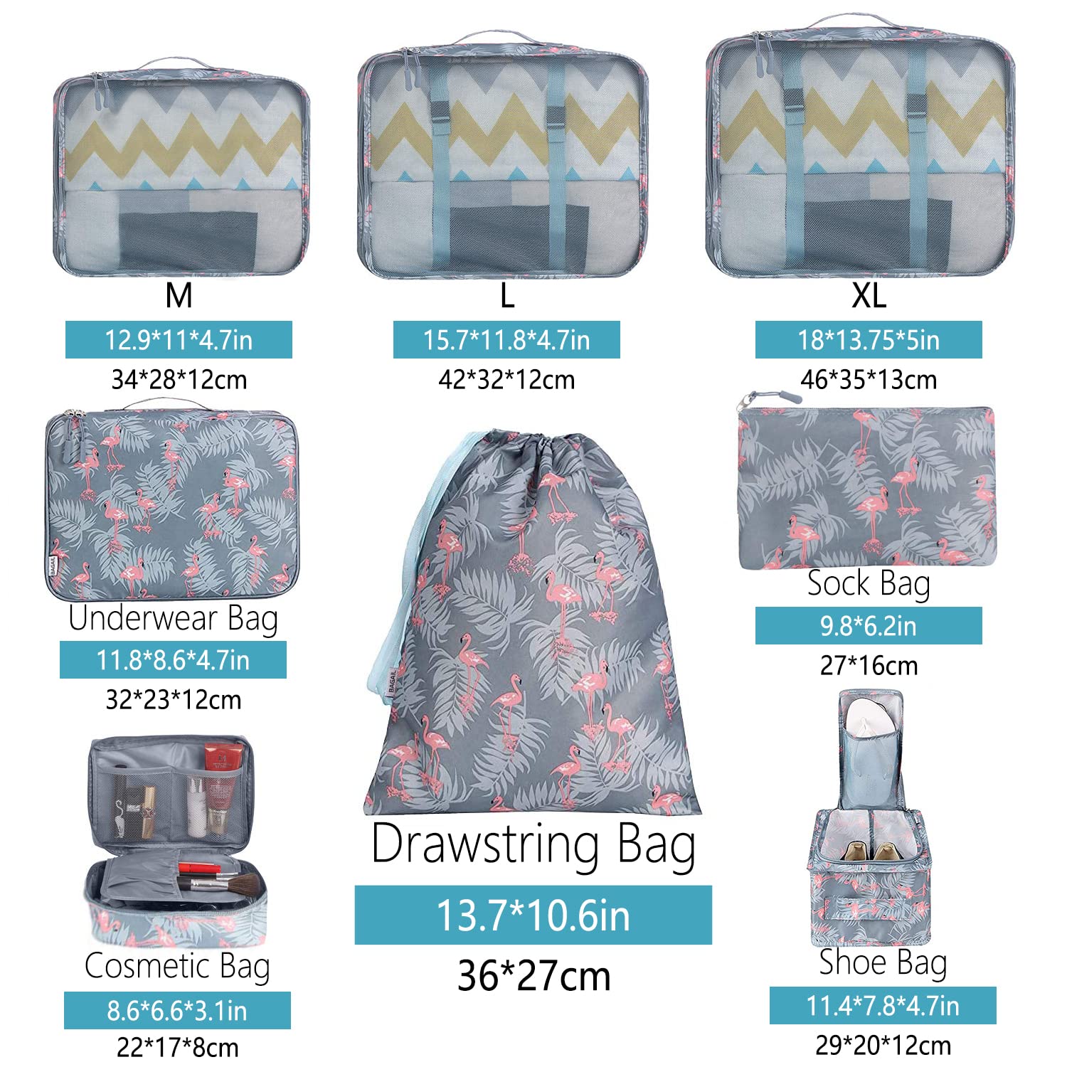 BAGAIL 8 Set Packing Cubes Luggage Packing Organizers for Travel Accessories-Cream