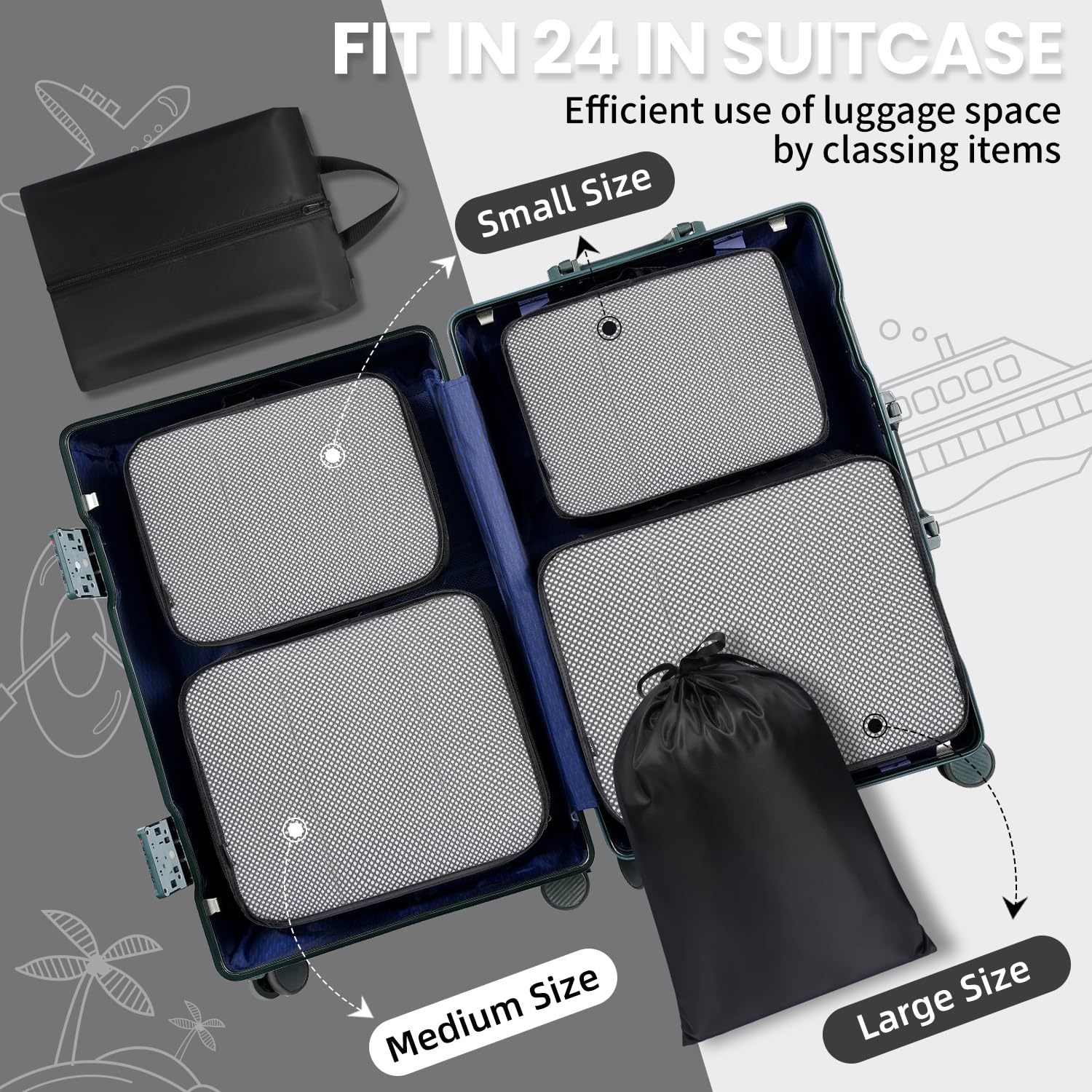 BAGAIL 8 Set Packing Cubes Luggage Packing Organizers for Travel Accessories-Cream