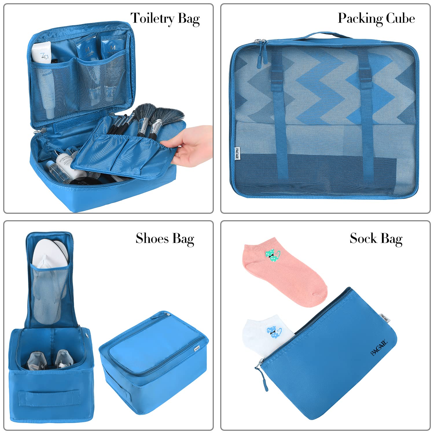 BAGAIL 8 Set Packing Cubes Luggage Packing Organizers for Travel Accessories-Cream